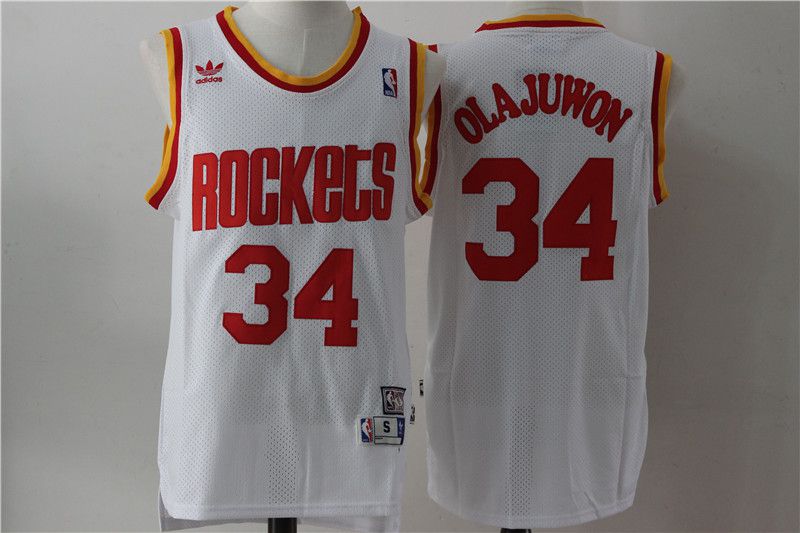 Men Houston Rockets 34 Olajuwon White Throwback NBA Jersey